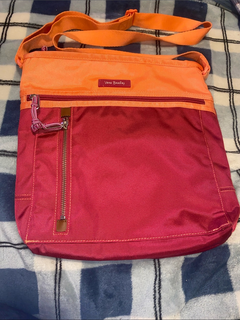 Unique Vera Bradley Orange and Pink Two-Tone Crossbody Bag